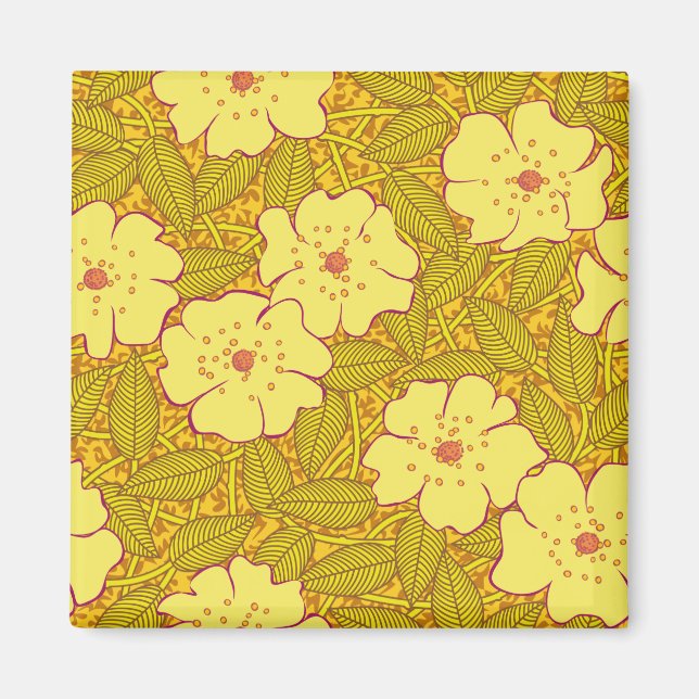 Íman Padrão de Flores Amarelas Tropicais (Frente)