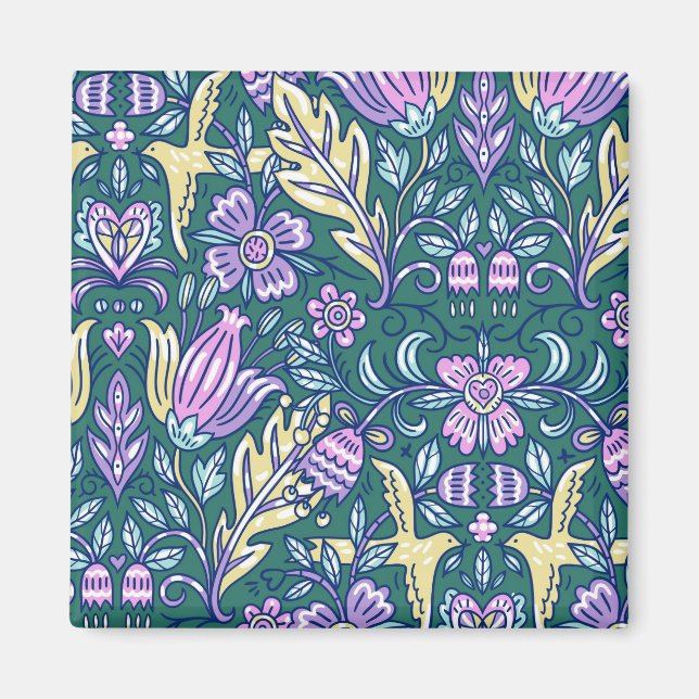 Íman Padrão de Flores e Pássaros em Estilo Antigo (Frente)