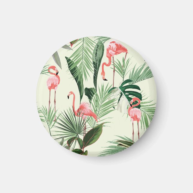 Íman Padrão de Flores Exóticas Flamingo Rosa (Frente)