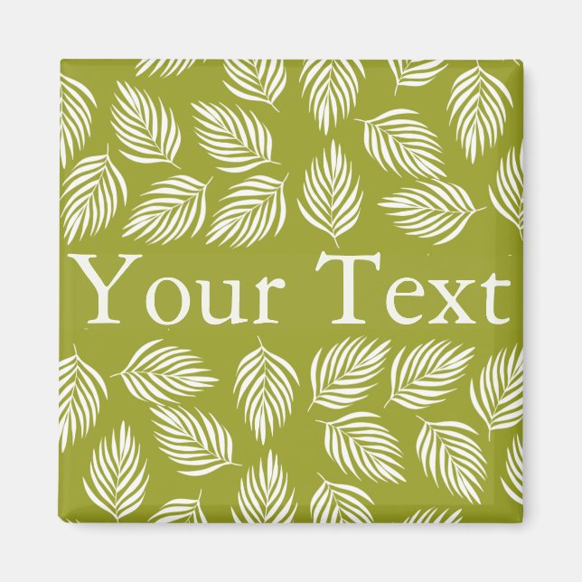 Íman Padrão de Folhas Verde Lima Decorativas com Texto  (Frente)