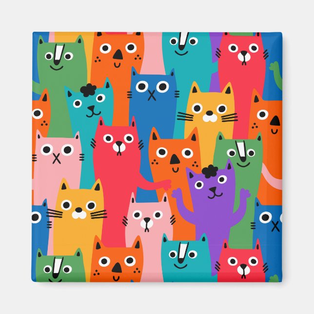 Íman Padrão de gatos coloridos (Frente)