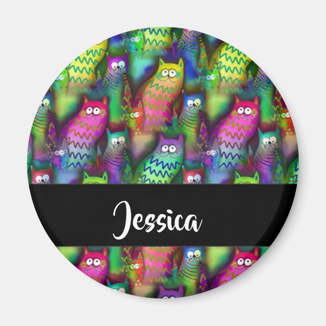 Íman Padrão de gatos gradiente coloridos (Frente)