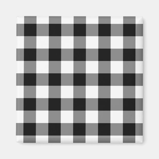 Íman Padrão de Gingham Preto e Branco (Frente)