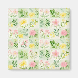 Íman Padrão de grade floral em aquarela