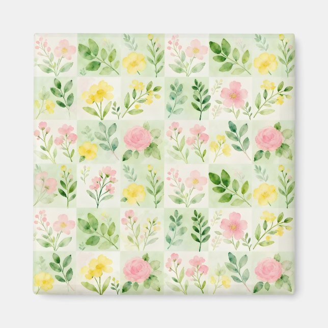 Íman Padrão de grade floral em aquarela (Frente)