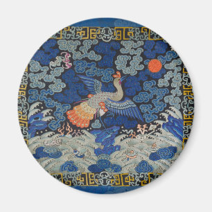 Íman Padrão de Grou Chinês Vintage: Azul Imperial