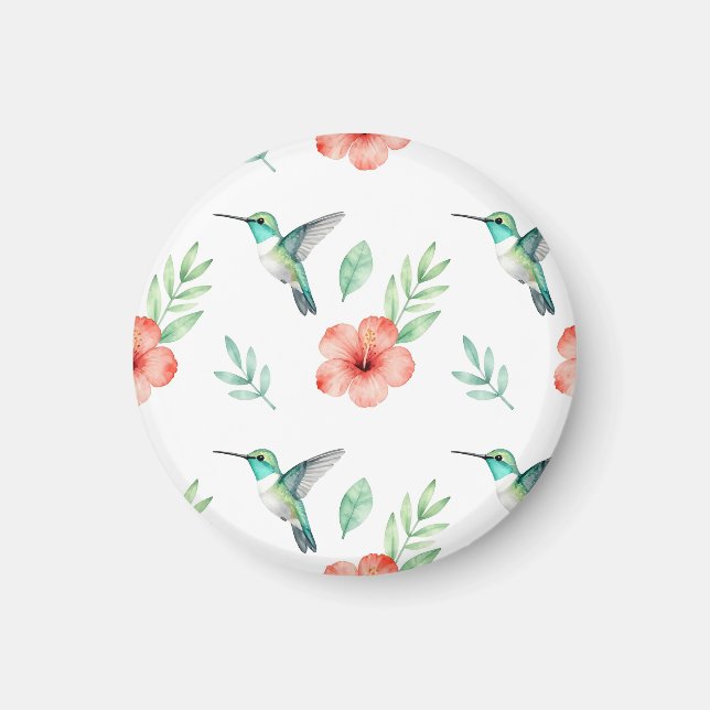 Íman Padrão de Hibisco Beija-flor Turquesa (Frente)