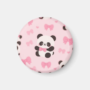 Íman Padrão de Laço Rosa Kawaii Panda
