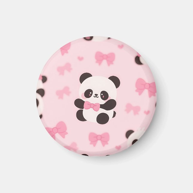 Íman Padrão de Laço Rosa Kawaii Panda (Frente)