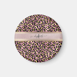 Íman Padrão de leopardo Monograma Rosa Dourado Preto