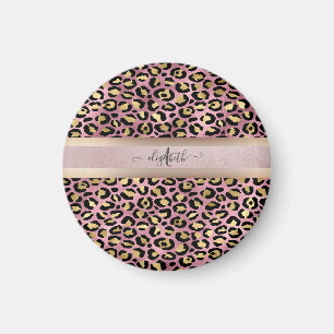 Íman Padrão de leopardo Monograma Rosa Dourado Preto
