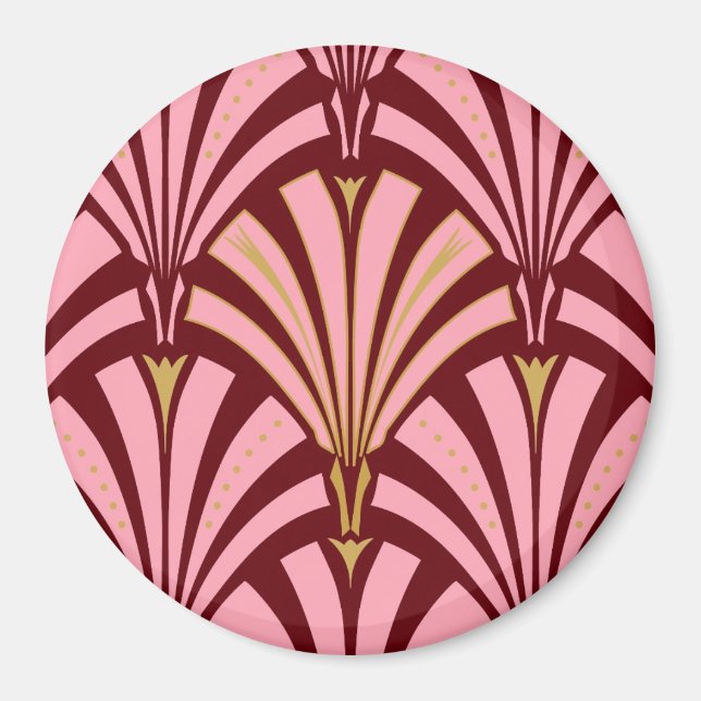 Íman padrão de leque Art Deco - rosa e grená (Frente)