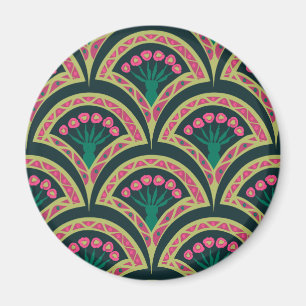 Íman Padrão de leque floral rosa e verde