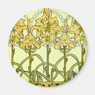 Íman Padrão de lírio Art Nouveau de Alfonse Mucha cláss