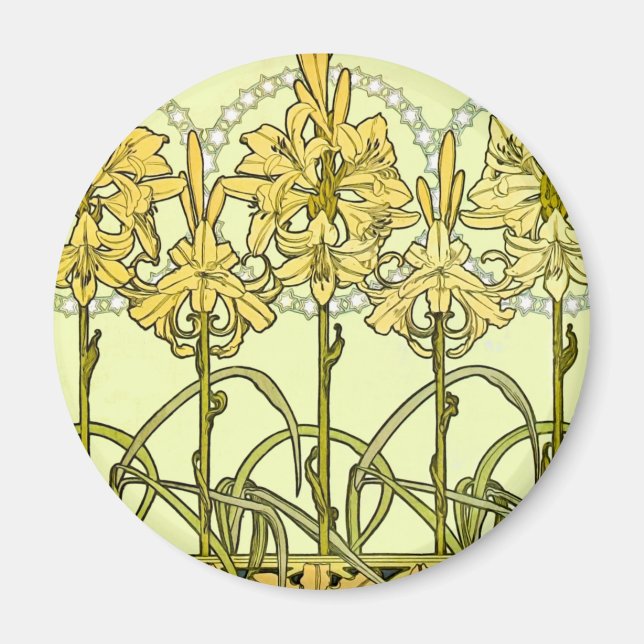 Íman Padrão de lírio Art Nouveau de Alfonse Mucha cláss (Frente)