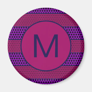 Íman Padrão de Listras de Monograma Roxo e Magenta
