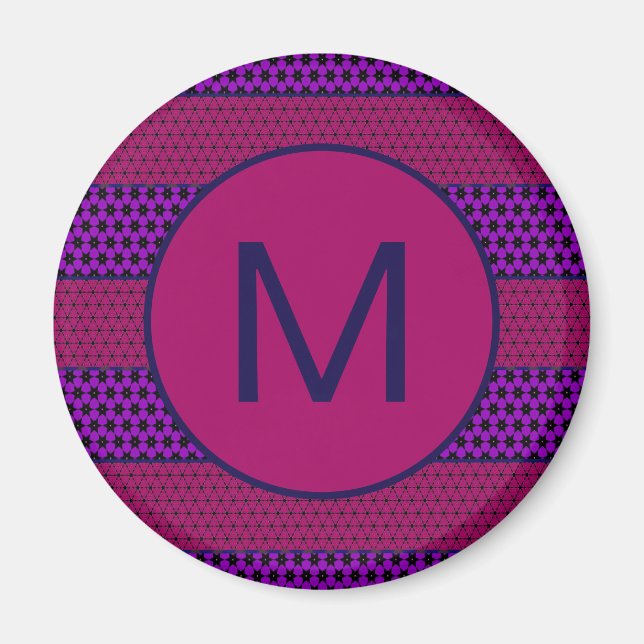Íman Padrão de Listras de Monograma Roxo e Magenta (Frente)