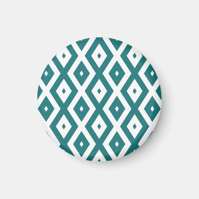 Íman Padrão de losango branco e teal (Frente)