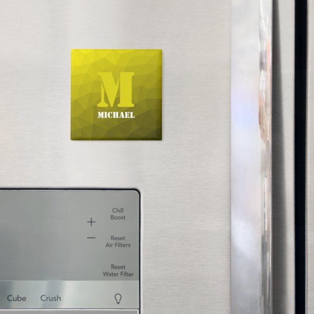 Íman Padrão de malha geométrica amarela Monograma (In Situ (Fridge))