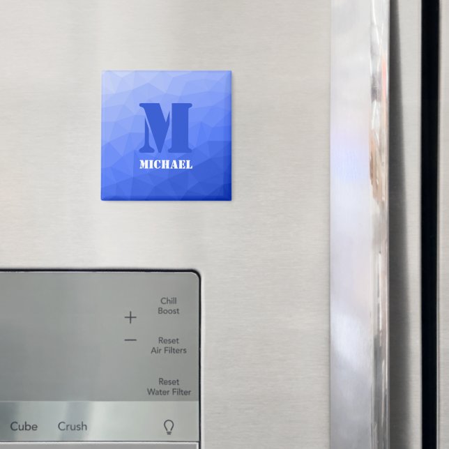 Íman Padrão de malha geométrica azul escuro Monograma (In Situ (Fridge))