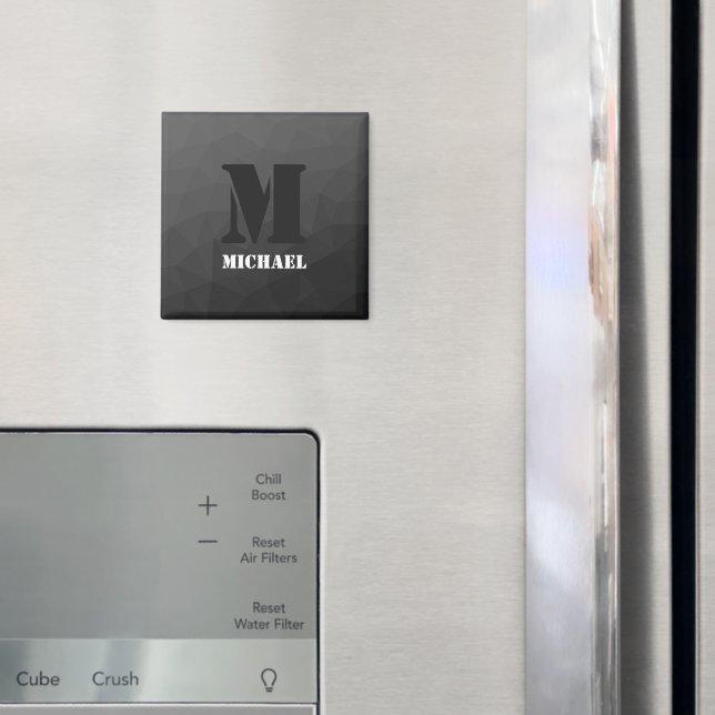 Íman Padrão de malha geométrica cinza escuro Monograma (In Situ (Fridge))