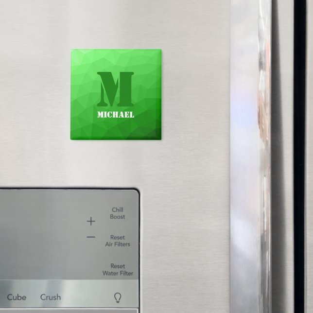 Íman Padrão de malha geométrica verde claro Monograma (In Situ (Fridge))