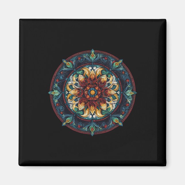 Íman Padrão de Mandala de Círculo Místico de Lótus Flor (Frente)