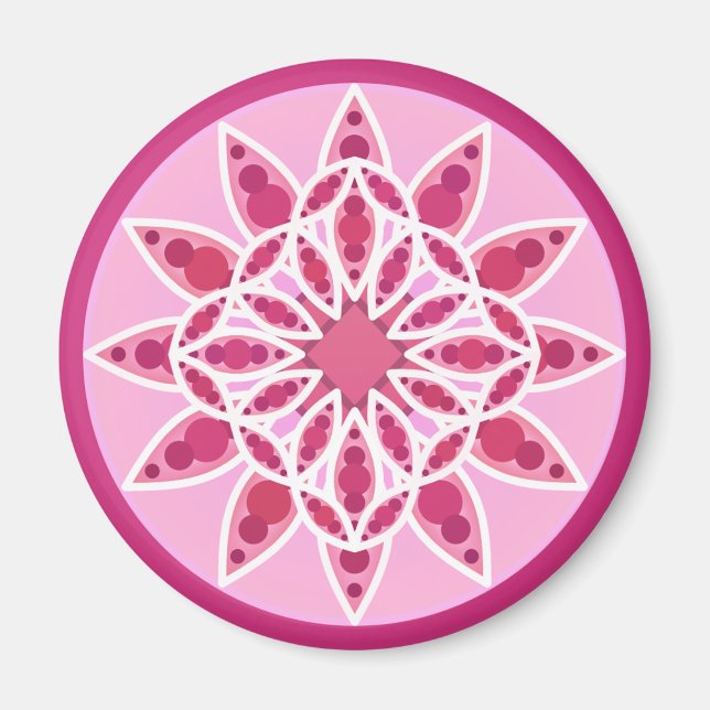 Íman Padrão de Mandala em rosa, fúcsia e branco (Frente)