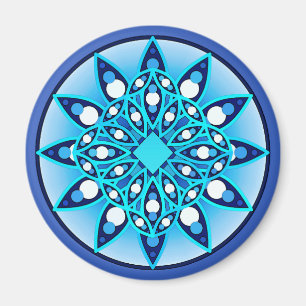 Íman Padrão de Mandala em turquesa, cobalto e branco