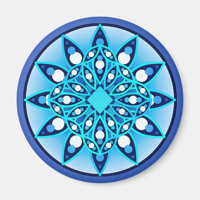 Íman Padrão de mandala em turquesa, cobalto e branco (Frente)