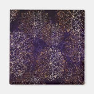 Íman Padrão de Mandala Floral Elegante, Dourado e Roxo