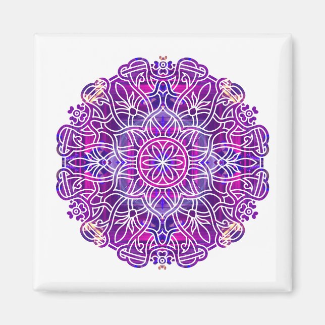Íman Padrão de Mandala rosa e roxo (Frente)