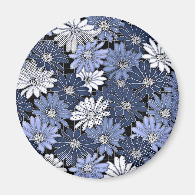 Íman Padrão de Margarida Azul e Branco (Frente)
