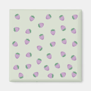 Íman Padrão de Morango Roxo em Fundo Verde