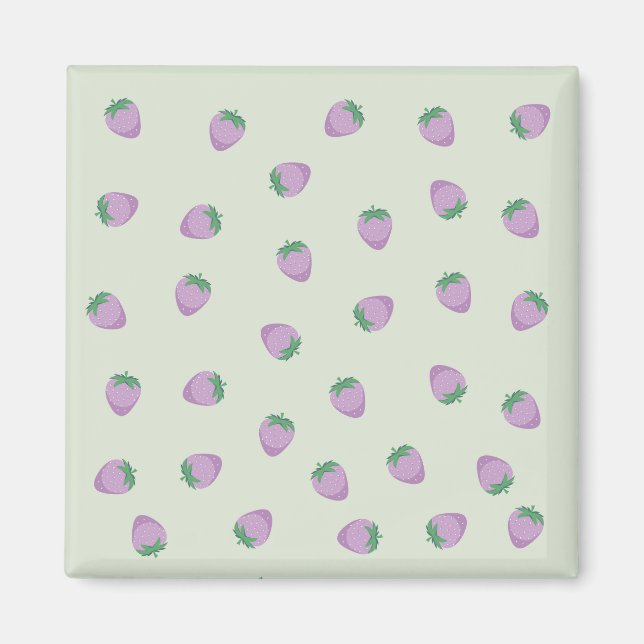 Íman Padrão de Morango Roxo em Fundo Verde (Frente)