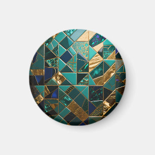 Íman Padrão de Mosaico Geométrico em Dourado e Turquesa