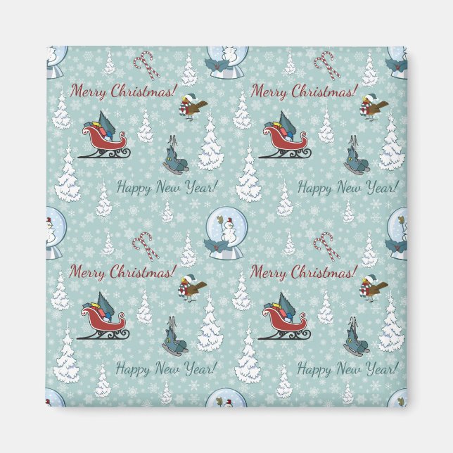 Íman Padrão de natal feliz (Frente)