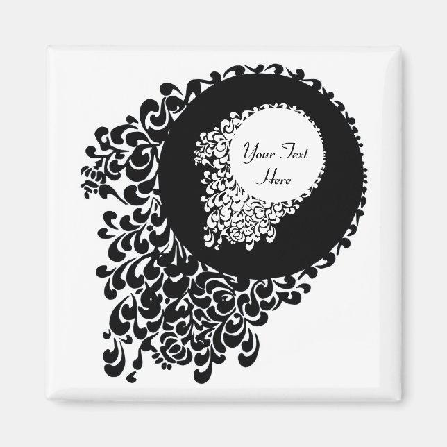Íman Padrão De Ornamentado Branco E Preto Clássico (Frente)