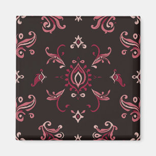 Íman Padrão de Ornamento Floral Damasco Borgonha