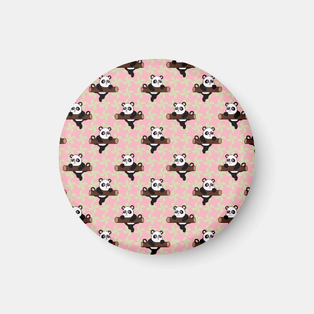 Íman Padrão de Panda Fofo em Rosa – Kawaii Sem Costuras (Frente)