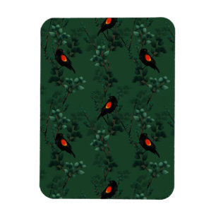 Íman Padrão de Pássaro Negra Vermelho