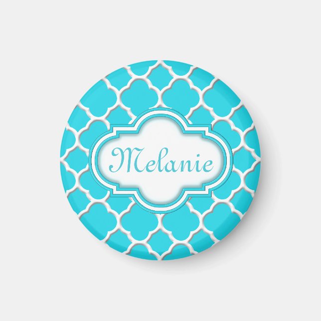 Íman Padrão de Quatrefoil Azul Brilhante (Frente)