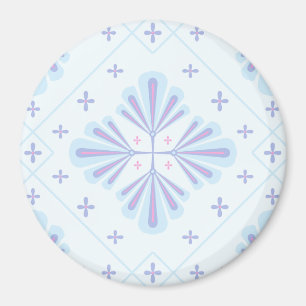 Íman Padrão de Repetição Floral Geométrico Azul Pastel