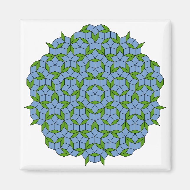 Íman Padrão de Rhombus Penrose Verde e Azul (Frente)