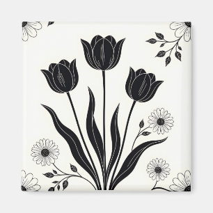 Íman Padrão de Silhueta de Tulipa Preta
