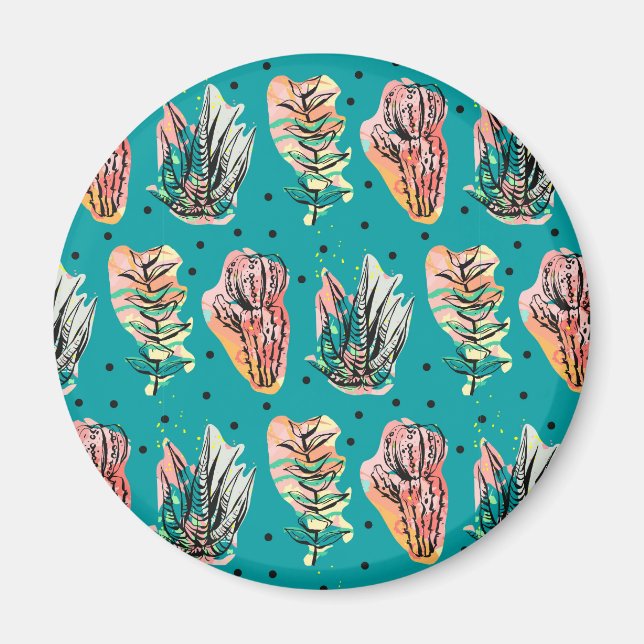 Íman Padrão de Suculência do Cactus Gráfico abstrato (Frente)