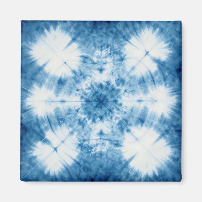 Íman Padrão de Tinta Amarrada Shibori Azul Índigo (Frente)