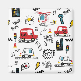Íman Padrão de Transporte Divertido para Crianças
