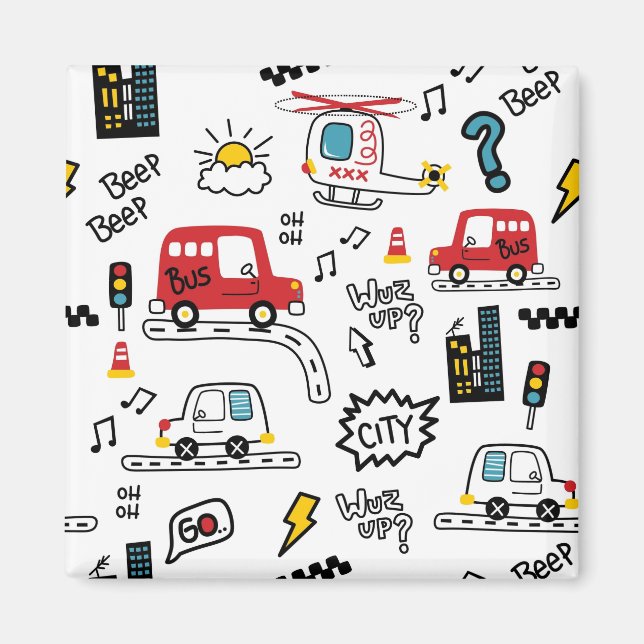 Íman Padrão de Transporte Divertido para Crianças  (Frente)