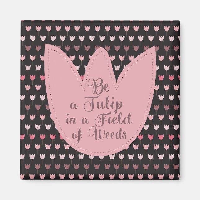 Íman Padrão de Tulipa Rosa Simples com fundo escuro (Frente)